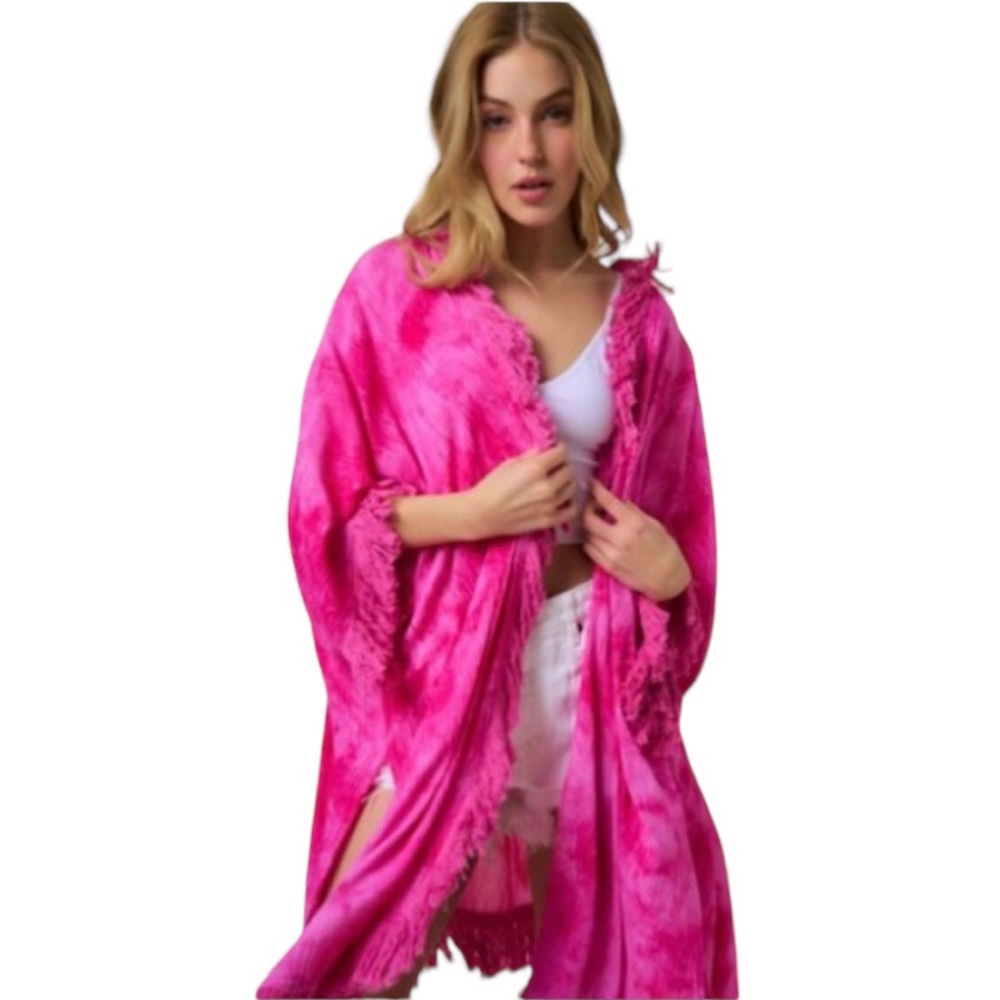 Women’s Fuchsia Fringe Kimono Cardigan NWT